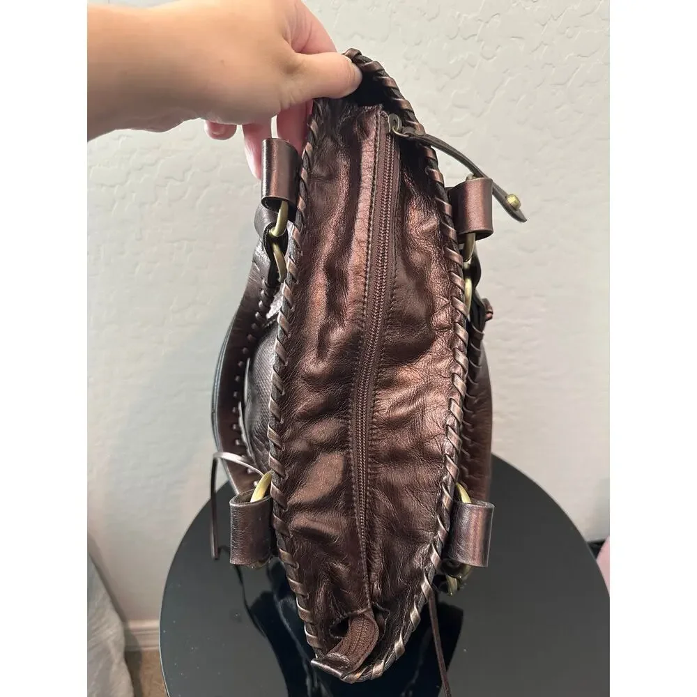 FRANCESCO Biasia Metallic Bronze Leather Snakeskin Embossed Braided Y2K Bag